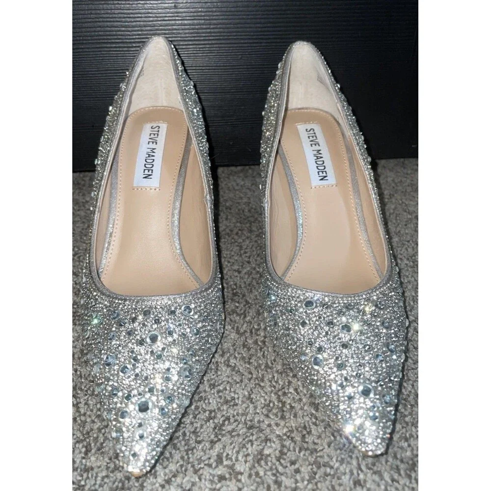 Steve Madden Classie-R Silver Rhinestone Pumps 5M Stiletto Sparkly Wedding Bling
